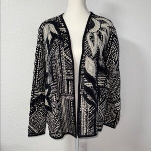 TANJAY Black and Cream Patterned Women's Cardigan
